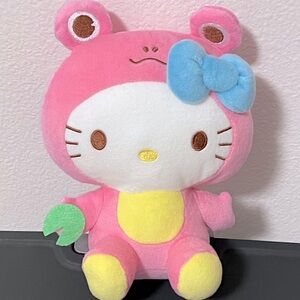 Hello Kitty Sanrio Frog Plush Pink Blue Bow